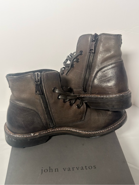 John Varvatos Dark Brown Leather Lace-Up Combat Boots